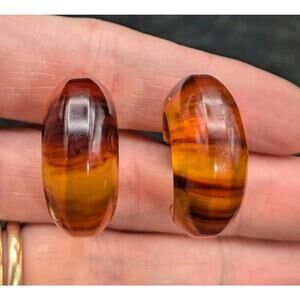 Vintage Bakelite Root Beer Tortoiseshell Hoop Earrings Tested